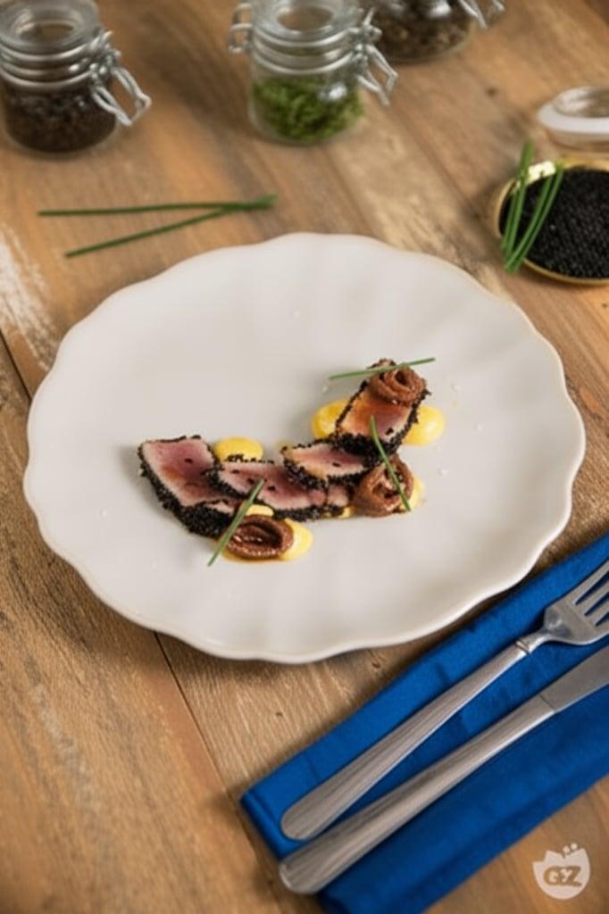 Tonno tataki in crosta di sesamo e alici
