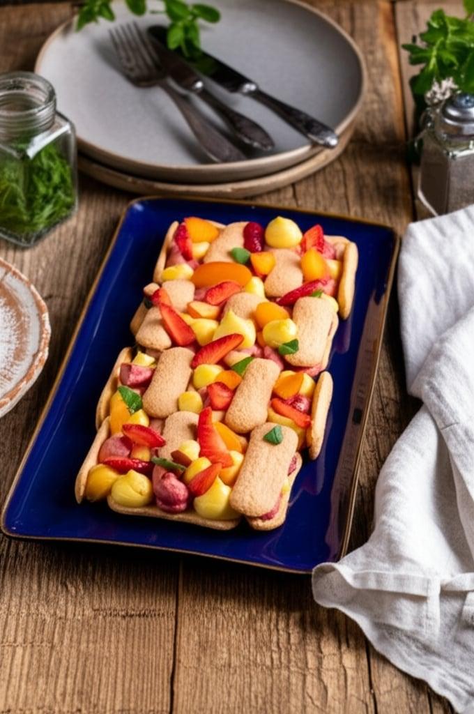 Pavesini-Torte mit Erdbeeren und Aprikosen