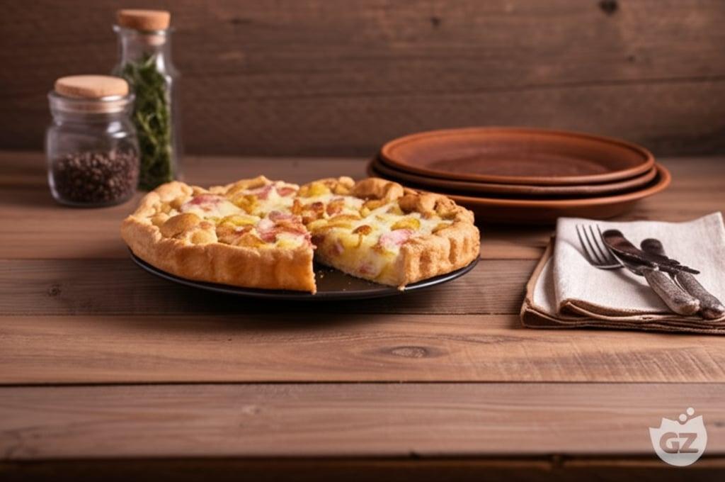 Savory pie with potatoes, ham and cheese